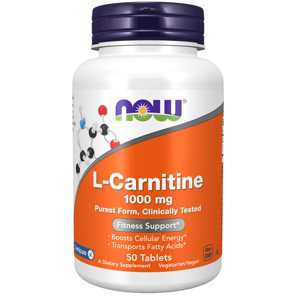 Suplemento L-Carnitina 1000 mg NOW Foods para aumentar la energía celular.