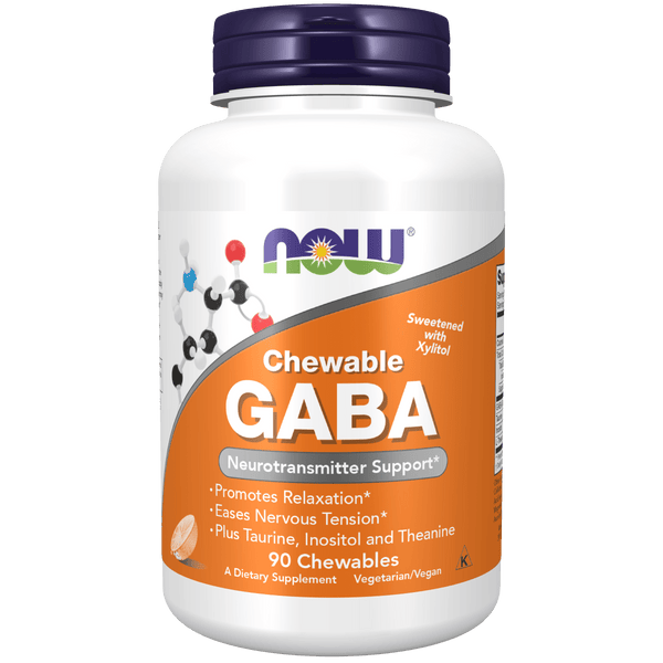 GABA 250mg tabletas masticables con sabor a naranja (90 masticables) - NOW foods