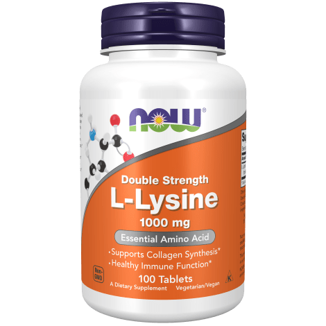 Suplemento L-Lisina 1000 mg para apoyo inmune y síntesis de colágeno.