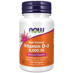 Vitamina D-3 5000 UI (120 cápsulas blandas) - NOW Foods