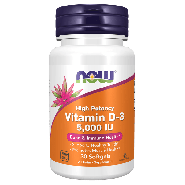 Vitamina D-3 5000 UI (30 cápsulas blandas) - NOW Foods