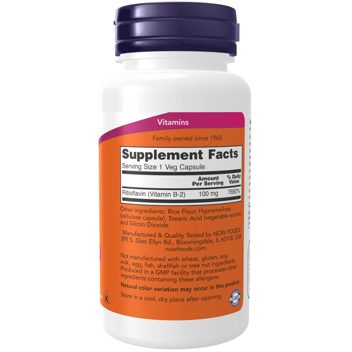 Riboflavina NOW Foods para apoyo al metabolismo y producción de energía.