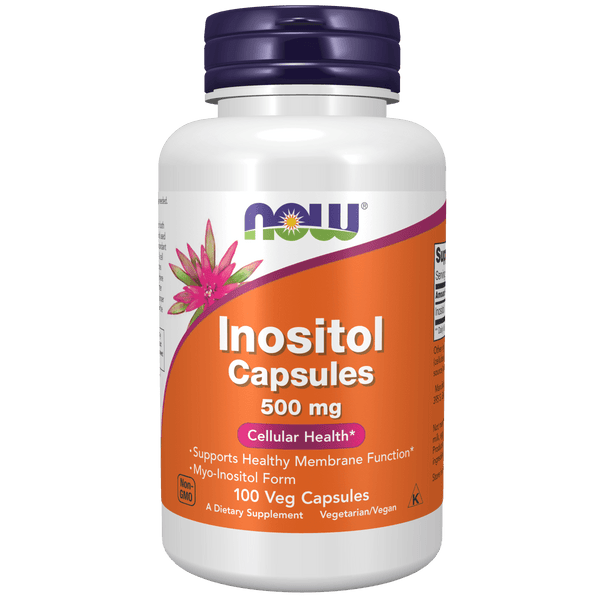 Suplemento Inositol 500 mg NOW Foods para reducir el estrés y mejorar la fertilidad.