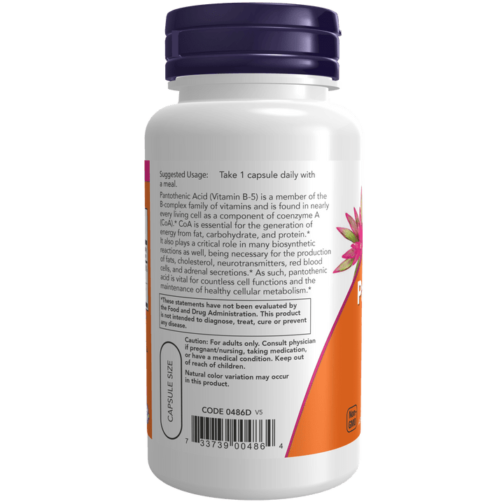 Ácido Pantoténico 500 mg para apoyo hormonal y energético.