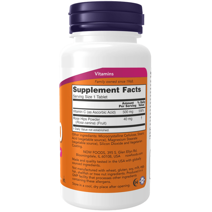 Vitamina C 500 mg para producción de colágeno y salud de la piel.