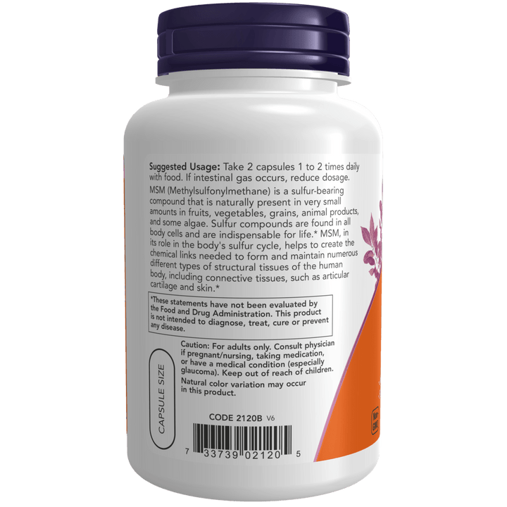 MSM 1000 mg NOW Foods para fortalecer las articulaciones y reducir la rigidez.