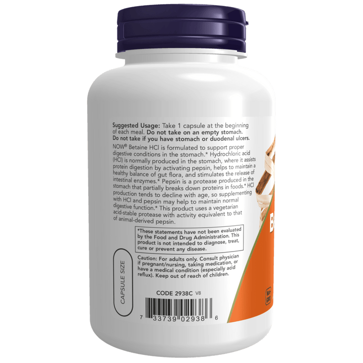 Betaína HCL 648 mg para apoyo digestivo y absorción eficiente de alimentos.