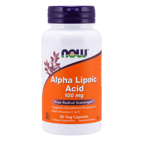 Suplemento de Ácido Alfa Lipoico 100 mg para producción de glutatión y antioxidante.