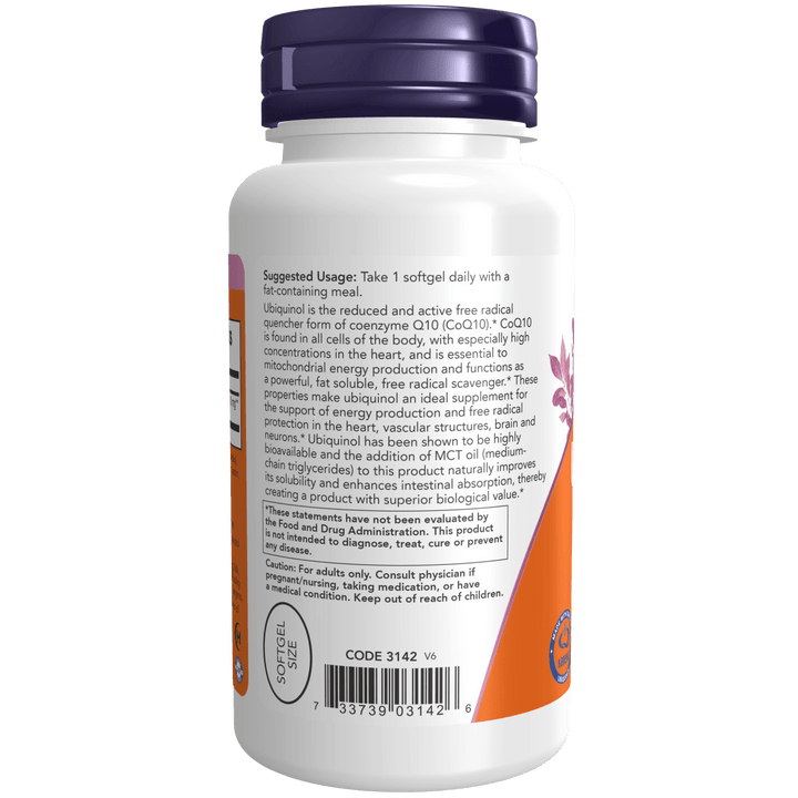 Ubiquinol 100 mg con aceite MCT para mejor absorción y producción de energía.