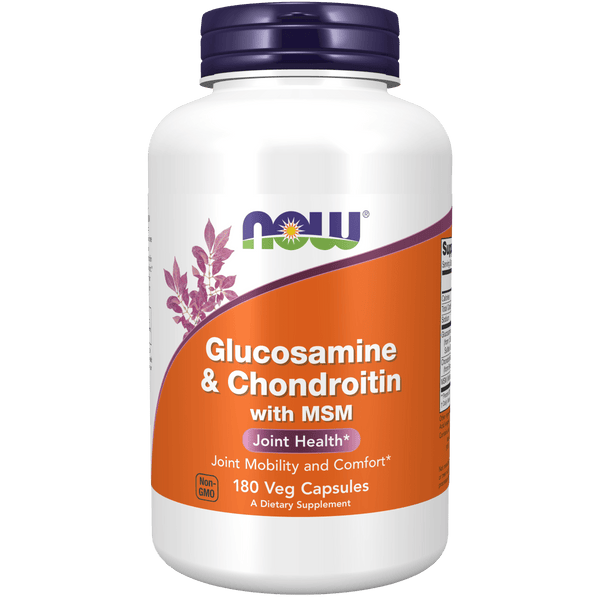 Glucosamina 1.1g y Condroitina 1.2g con MSM (180 cápsulas) - NOW Foods