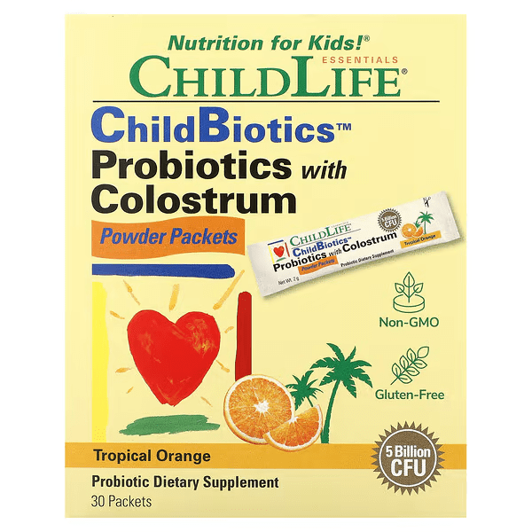 ChildBiotics, Sobres de Probióticos con Calostro en Polvo, Naranja Tropical (30 Pack