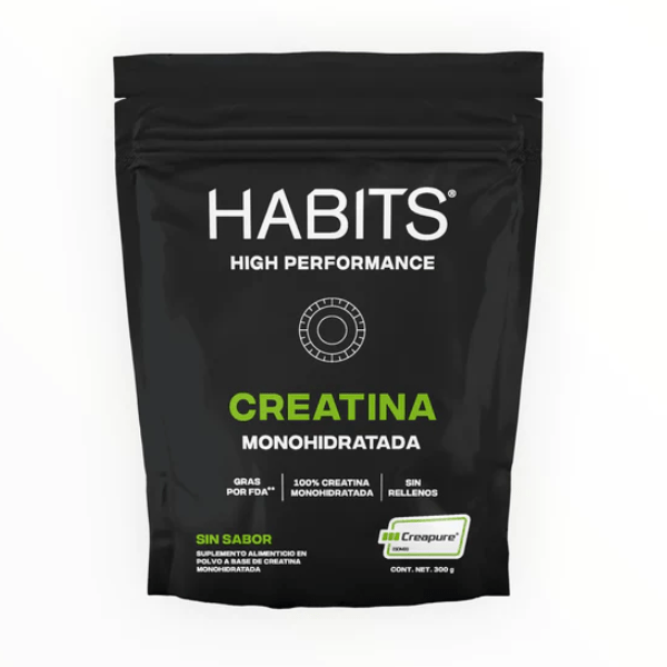 Suplemento Creatina Monohidratada 300 g Habits para rendimiento muscular.