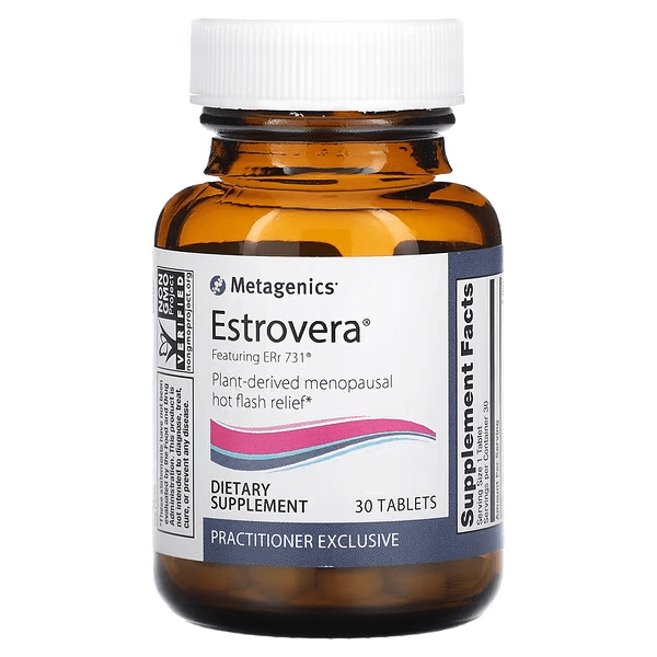 Suplemento Estrovera 271 mg Metagenics para alivio de bochornos.