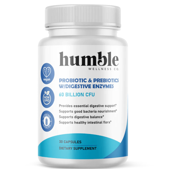 Suplemento Probiótico y Prebiótico con Enzimas Digestivas Humble para salud intestinal.