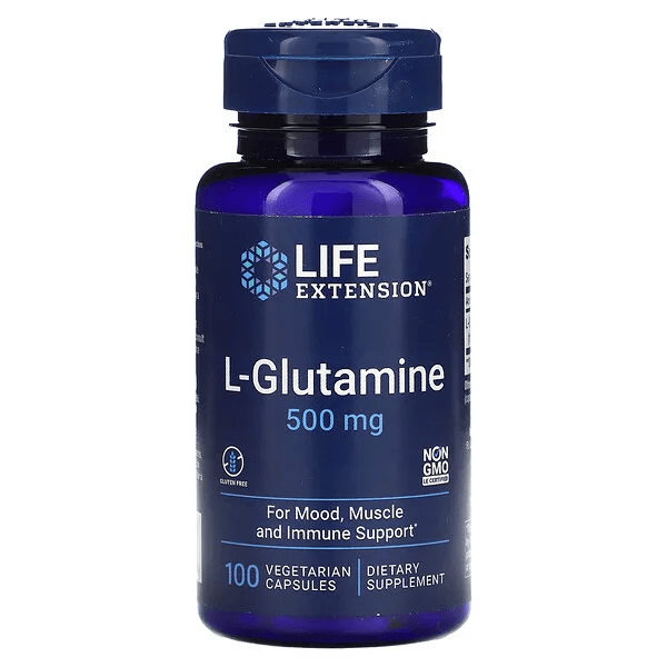 Suplemento L-Glutamina 500 mg Life Extension para apoyo inmunológico.