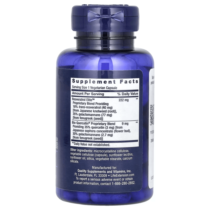 Resveratrol y quercetina para protección celular y apoyo cardiovascular.