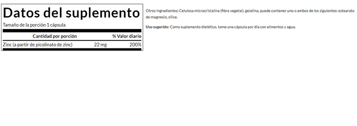 Cápsulas de Picolinato de Zinc para salud prostática y ocular.