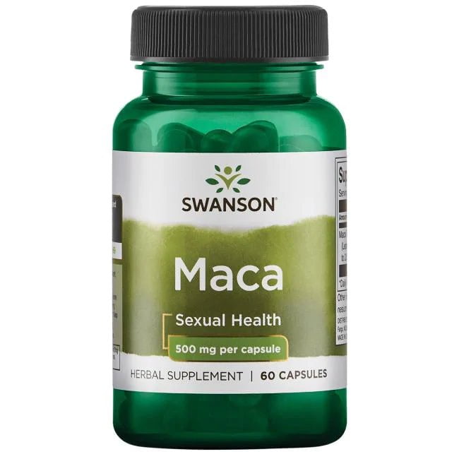 Suplemento Maca 500 mg Swanson para energía y vitalidad.