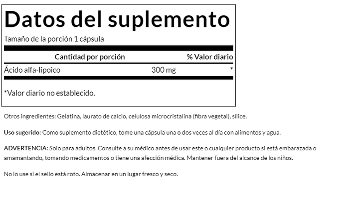 Ácido Alfa Lipoico Swanson para apoyo metabólico y protección antioxidante.