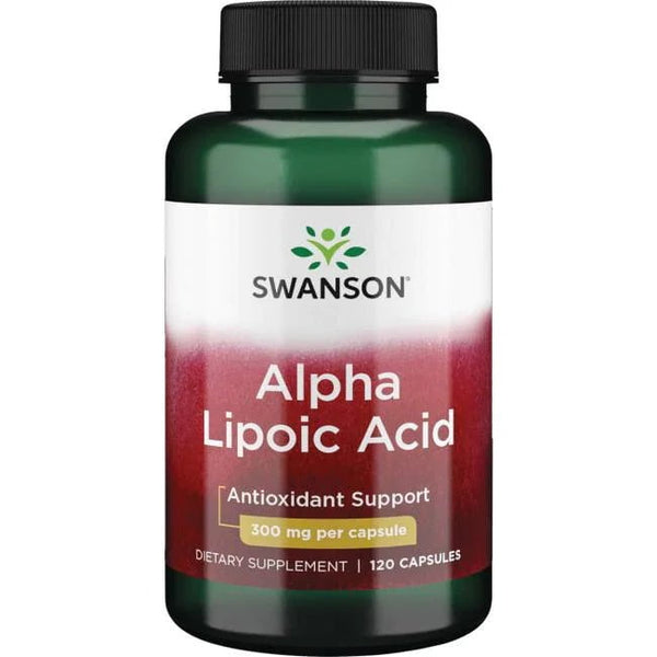 Suplemento Ácido Alfa Lipoico 300 mg Swanson para metabolismo y antioxidante.