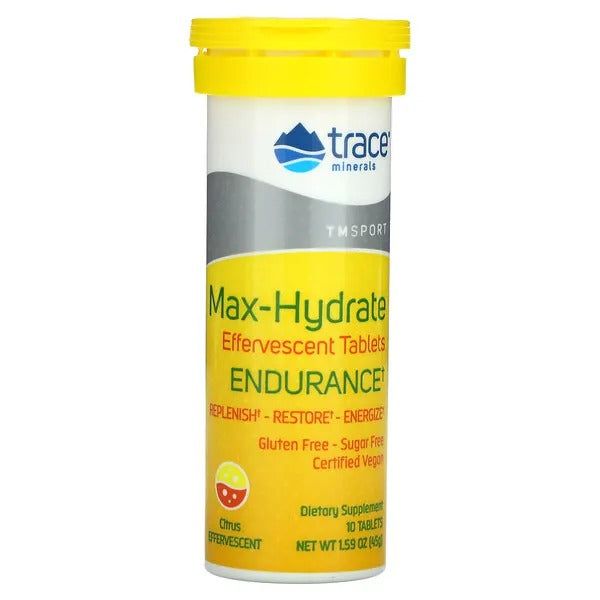 Hidratación y Resistencia Maxima, Comprimidos efervescentes, Cítricos, 10 comprimidos, 45 g (1,59 oz) Trace Minerals ®, TM Sport