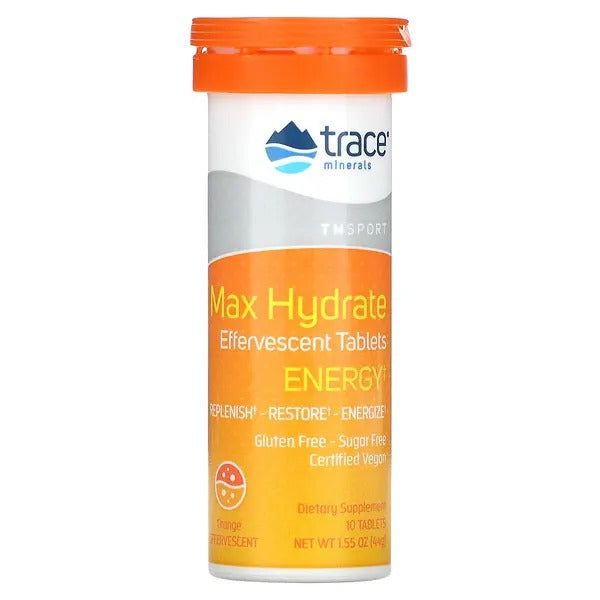 Suplemento Max-Hydrate Energy comprimidos efervescentes para hidratación y energía.