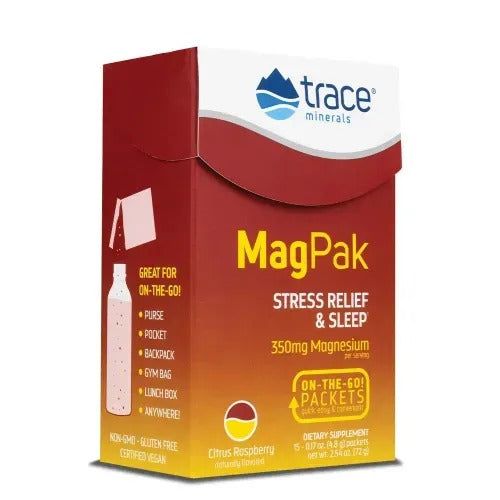 Mag Pak-Stress relief & sleep, Frambuesa cítrica 4.8 g por sobre (15 sobres) - Trace Minerals