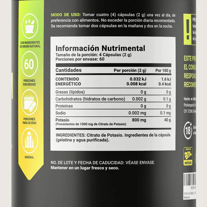 Suplemento de potasio para equilibrio electrolítico y muscular