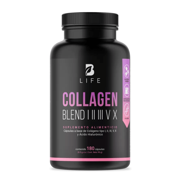Frasco de Colágeno Hidrolizado Tipo I, II, III, V y X de Blife con 180 cápsulas