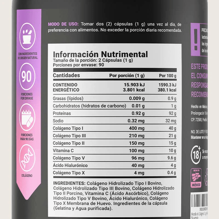 Cápsulas de colágeno multi-tipo para piel, cabello y articulaciones