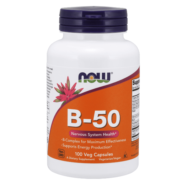 Complejo B-50 de NOW Foods para energía y sistema nervioso.