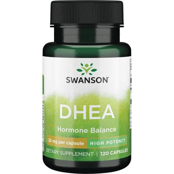 Suplemento DHEA 25 mg Swanson para apoyo antienvejecimiento.