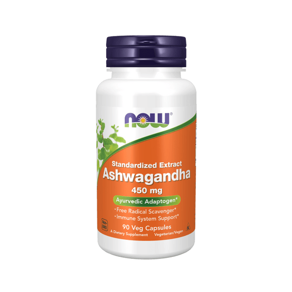 Suplemento Extracto de Ashwagandha 450 mg Now Foods para reducción del estrés.