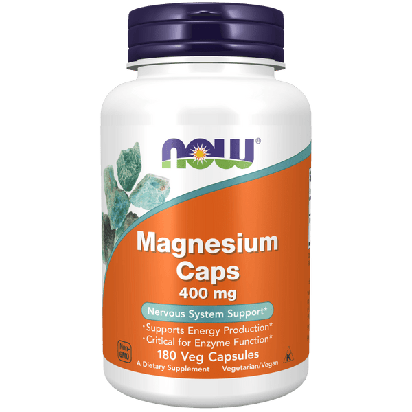 Magnesio 400 mg de NOW Foods para energía y función muscular.