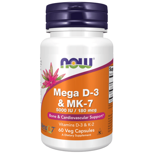 Suplemento Mega D-3 MK-7 de Now Foods para salud ósea