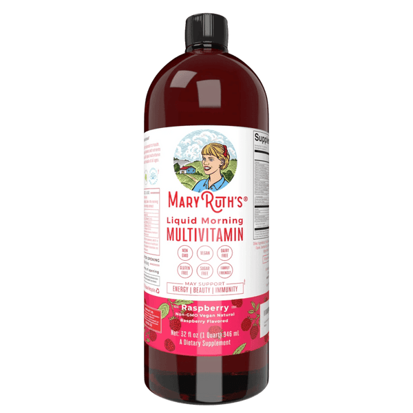 Multivitamínico líquido matutino de Mary Ruth's para energía y salud.