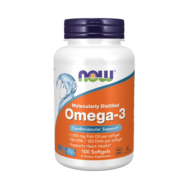 Suplemento Omega 3 1000 mg Now Foods para salud cardiovascular.