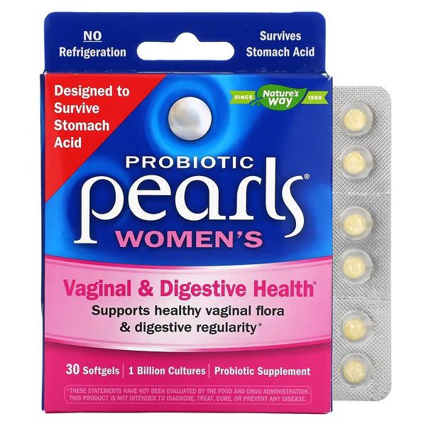 Probiotic Pearls Women's Nature's Way para salud digestiva y vaginal.