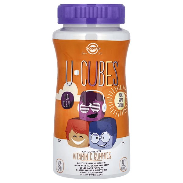 U-Cubes, Vitamina C para Niños Sabor Naranja y Fresa (90 gomitas), Solgar