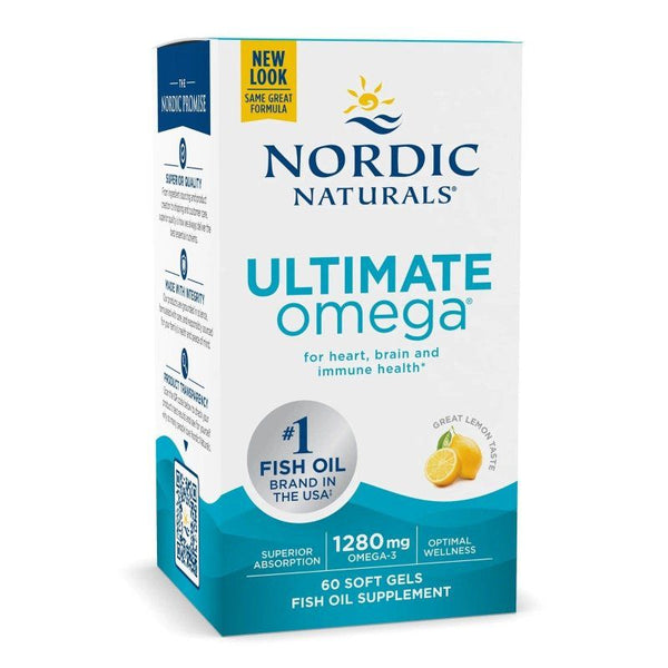 Suplemento Ultimate Omega Lemon Nordic Naturals para salud del corazón y cerebro.