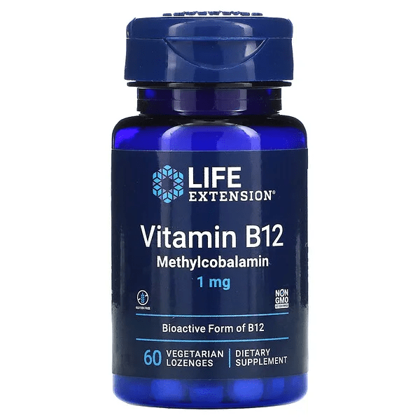 Suplemento Vitamina B12 Metilcobalamina 1 mg Life Extension para energía y salud cerebral.