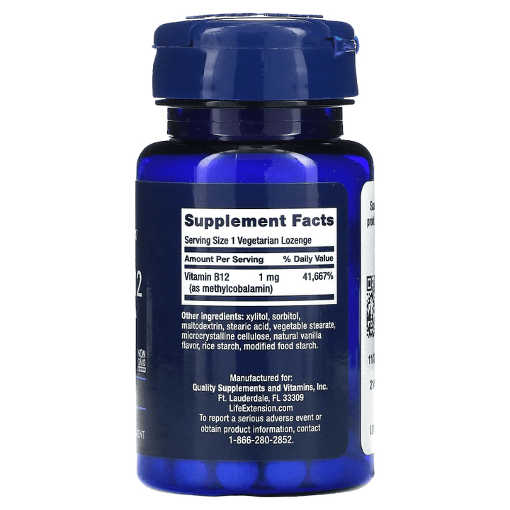 Pastillas vegetarianas de Vitamina B12 para apoyar la salud cardiovascular y función nerviosa.