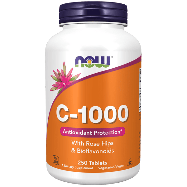 Vitamina C-1000 de NOW Foods para inmunidad y antioxidantes.