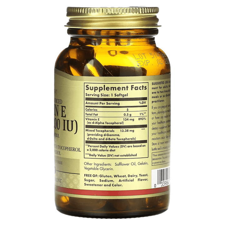 Vitamina E 400 UI, 268 mg (100 softgels) Alpha Tocopherol, suplemento antioxidante y de apoyo inmunológico sin gluten y sin lácteos.